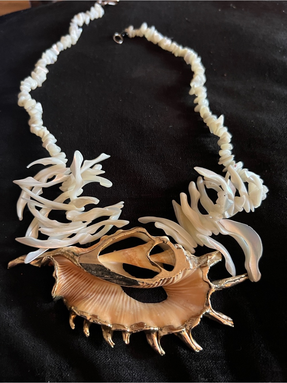 White Shell & Gold Accent Statement Necklace - Women Jewelry